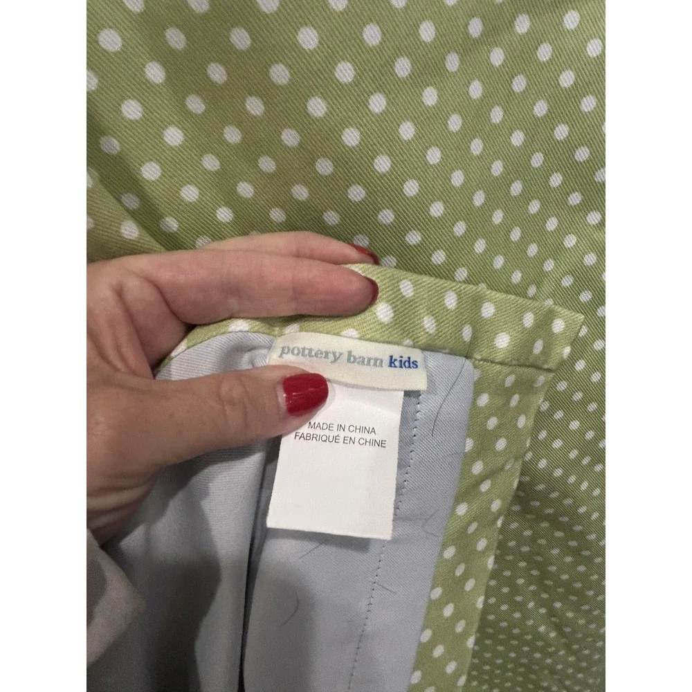 Pottery Barn Kids Curtain Panel Blackout Lining Polka Dots Green White Cotton